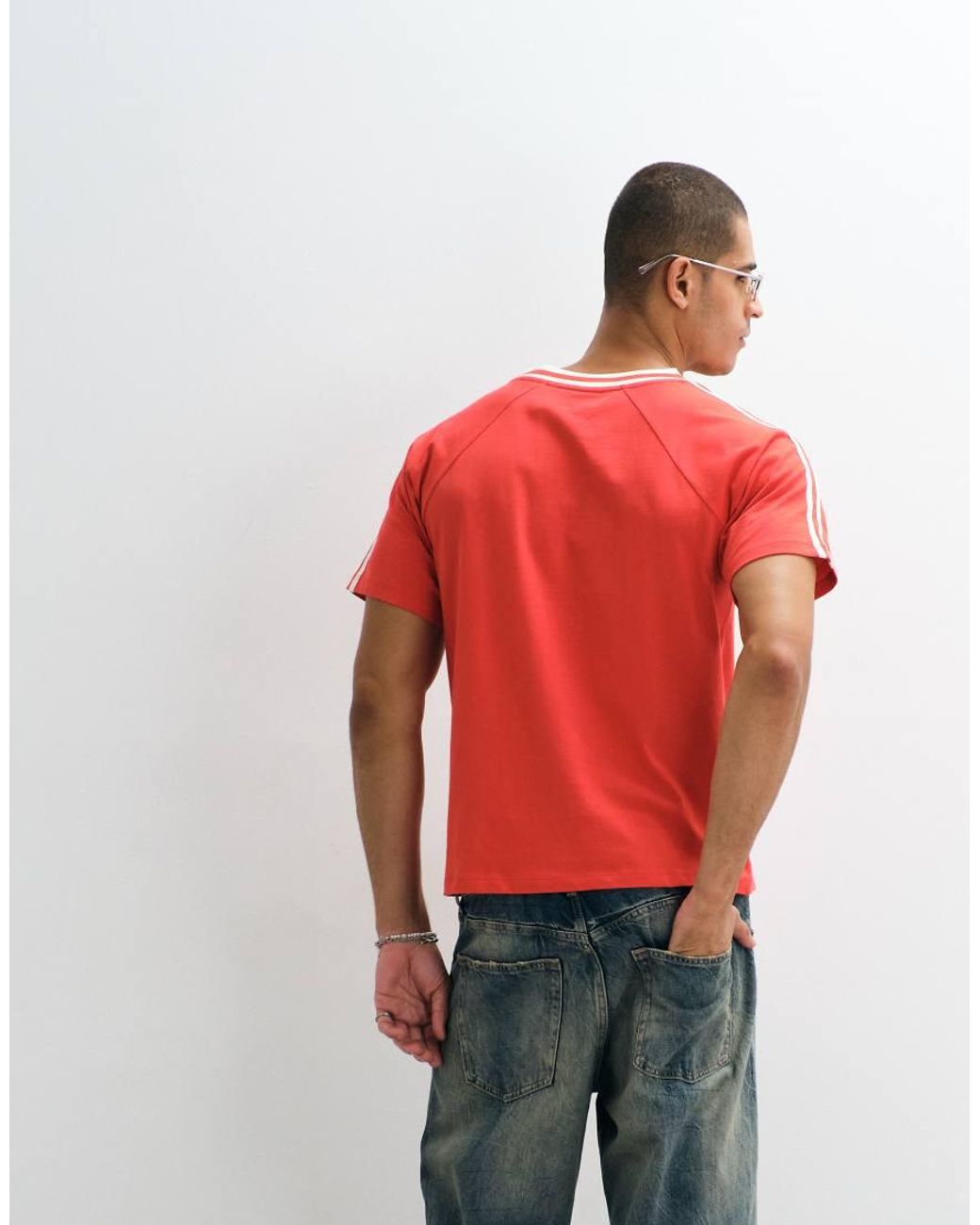 Reclaimed Vintage Red V Neck Collegiate Graphic T-shirt for men