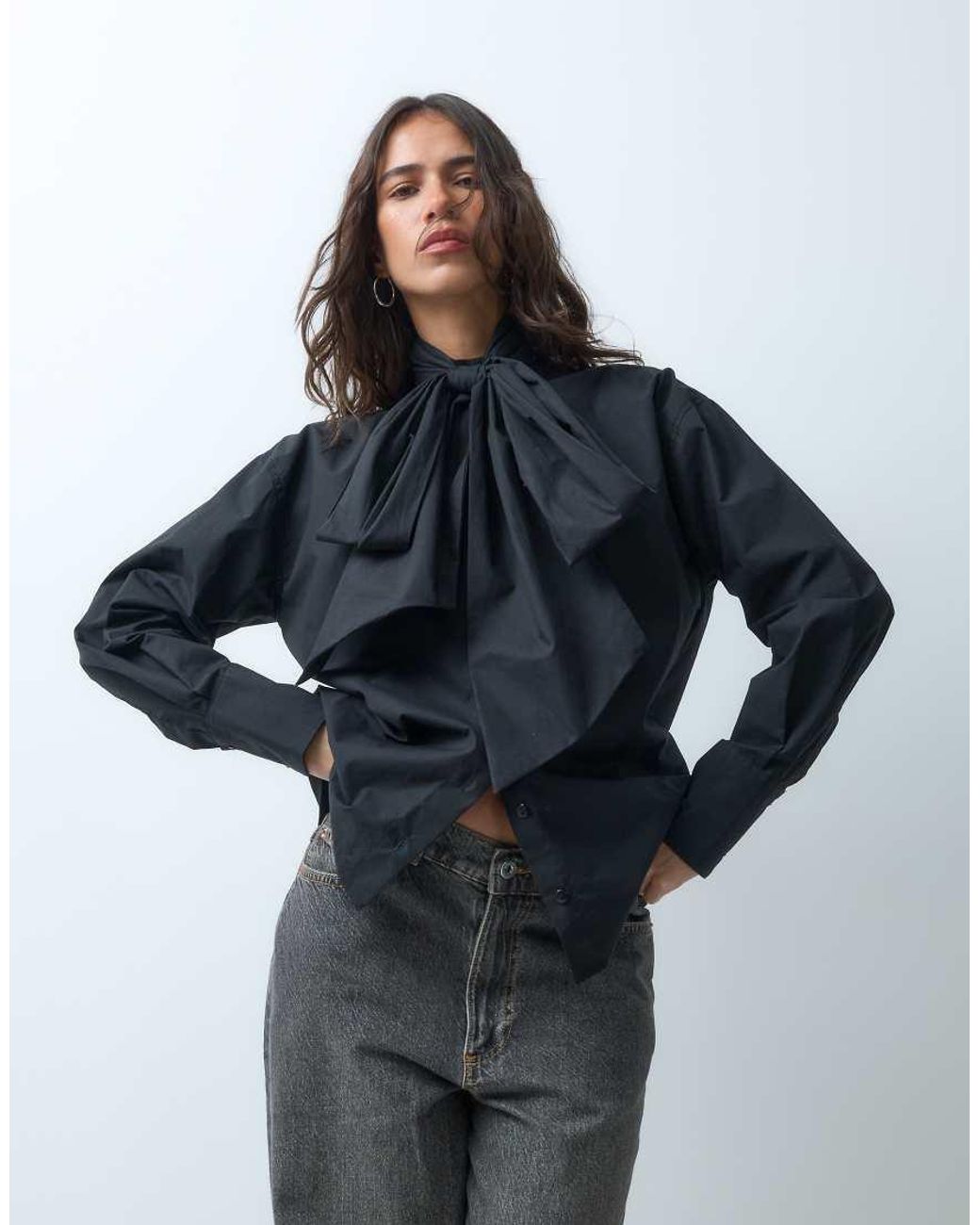 ASOS Black Large Bow Tie Neck Shirt