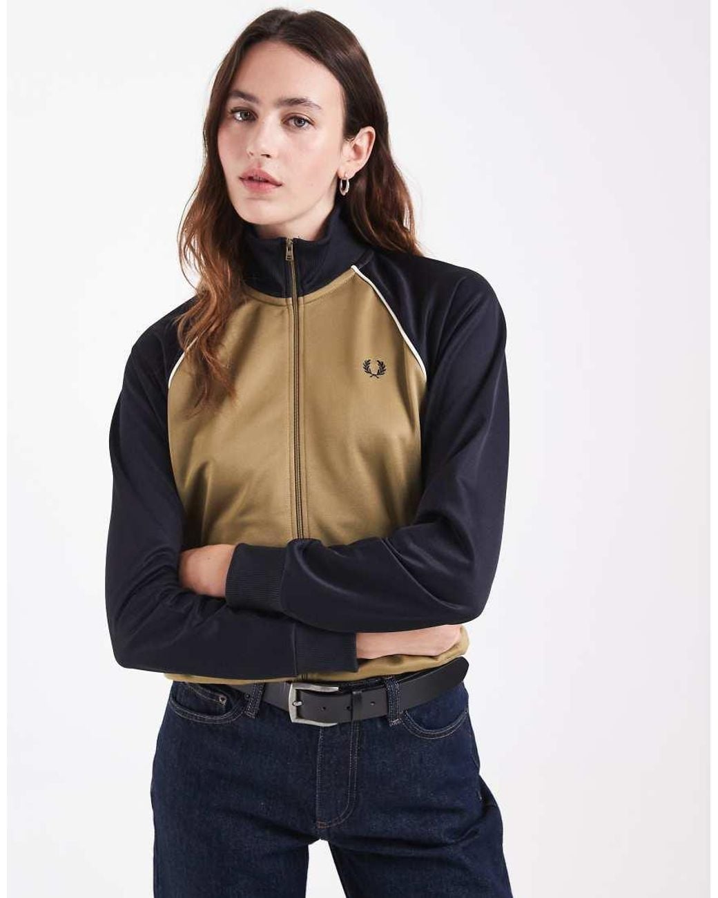 Fred Perry Blue Zip Through Colour Block Logo Track Jacket