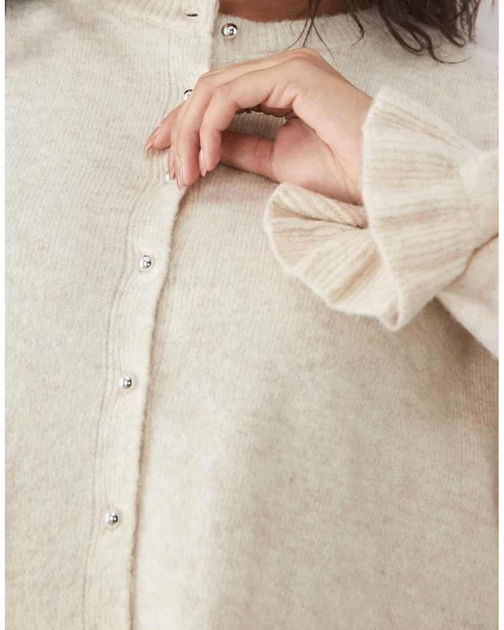 Pieces Plus Natural Pieces Curve Frill Cuff Button Detail Cardigan