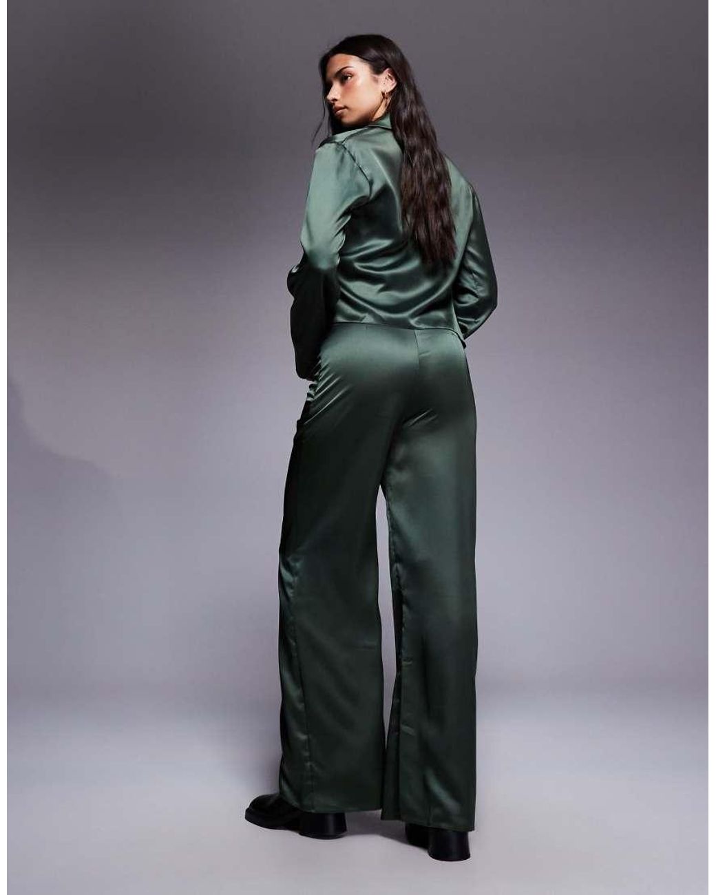 ASOS Gray Satin Co-ord Wide Leg Trouser