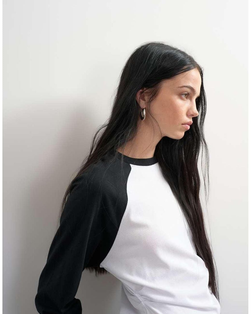 TOPSHOP Blue Colour Block Cinched Waist Long Sleeve Raglan T-shirt