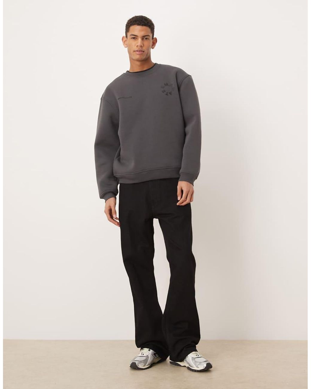 ASOS Gray Relaxed Sweatshirt With Check Print for men