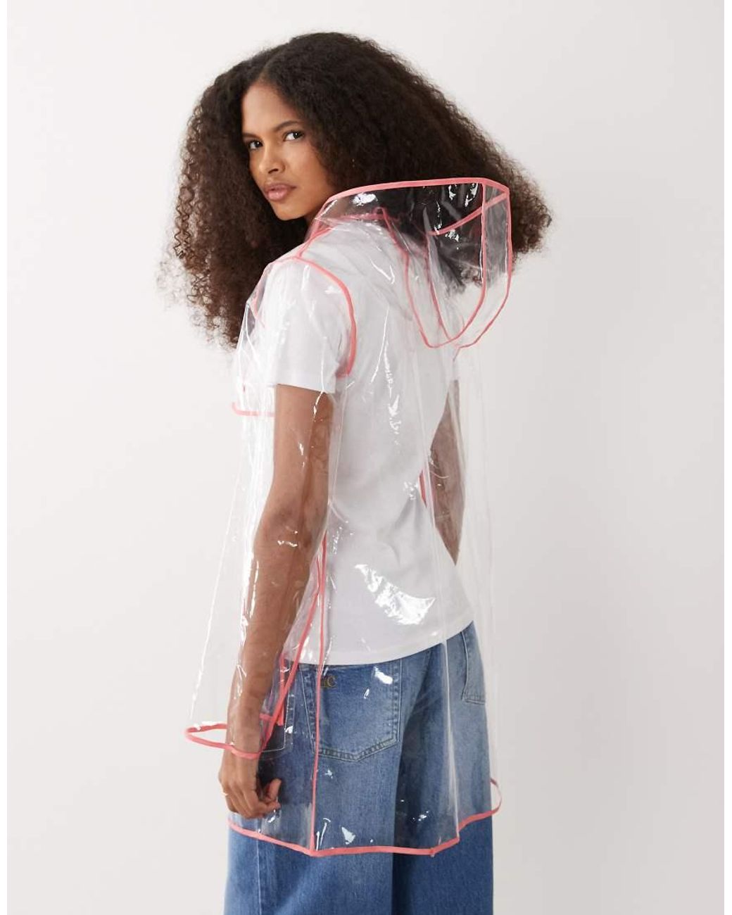 Brave Soul White Clear Festival Rain Mac With Pink Seam Detail