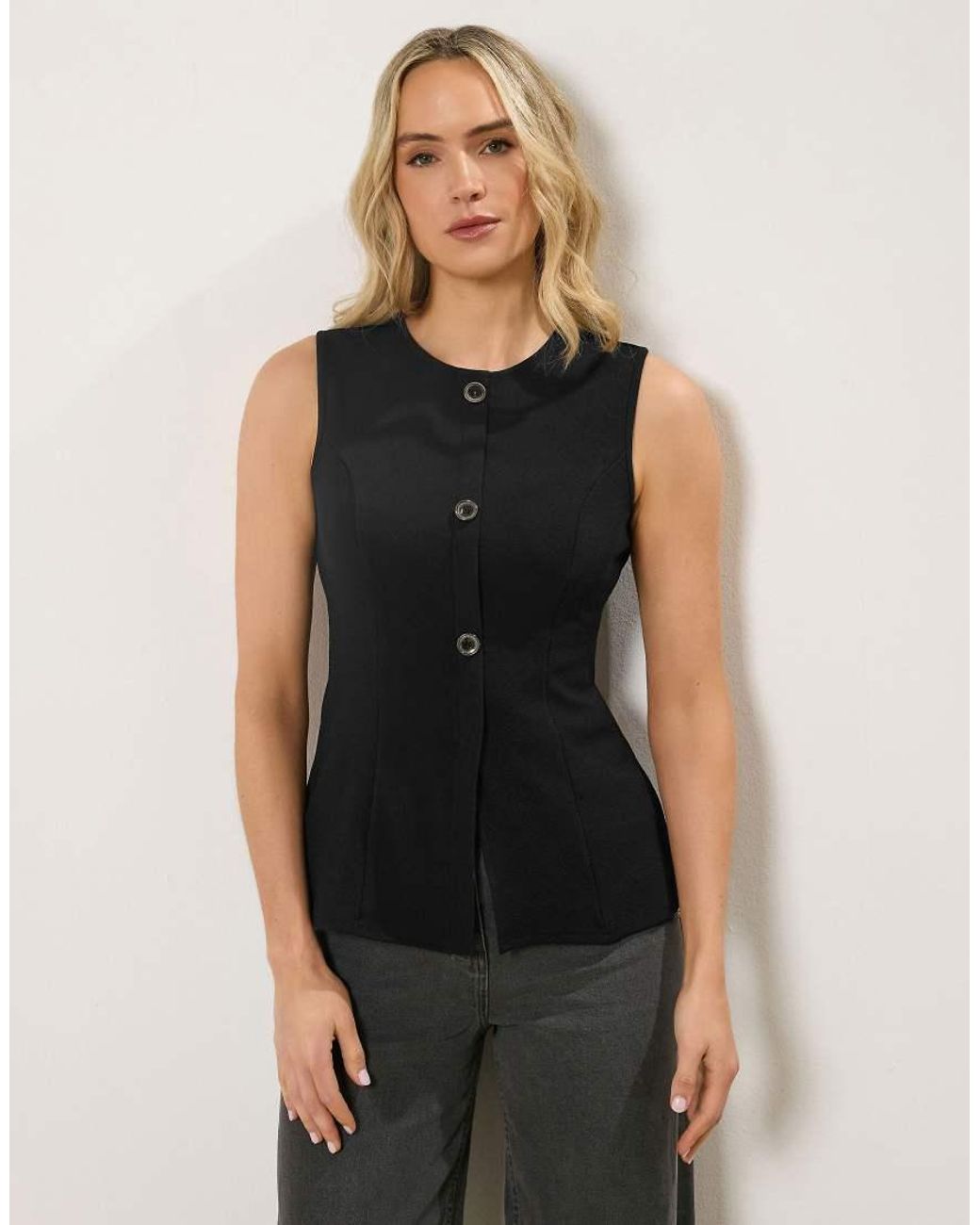 Long Tall Sally Black Textured Button Waistcoat