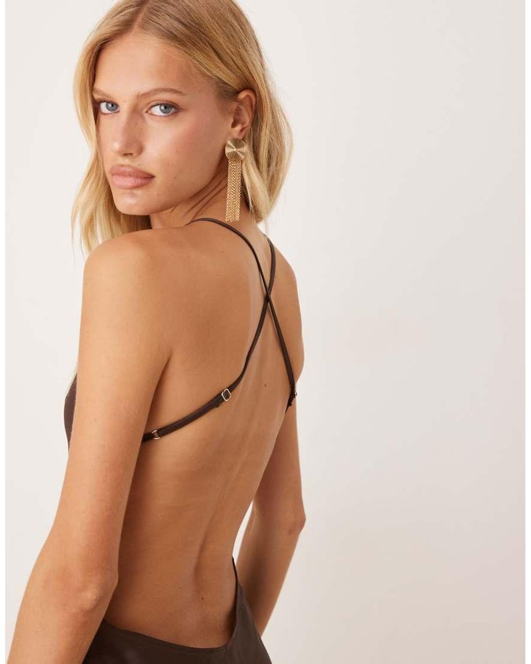 ASOS Natural Satin Seam Detail Maxi Dress