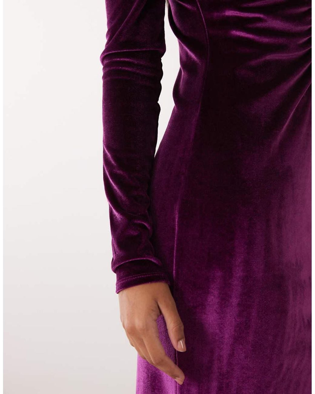 ASOS Purple Velvet Plunge Long Sleeve Maxi Dress