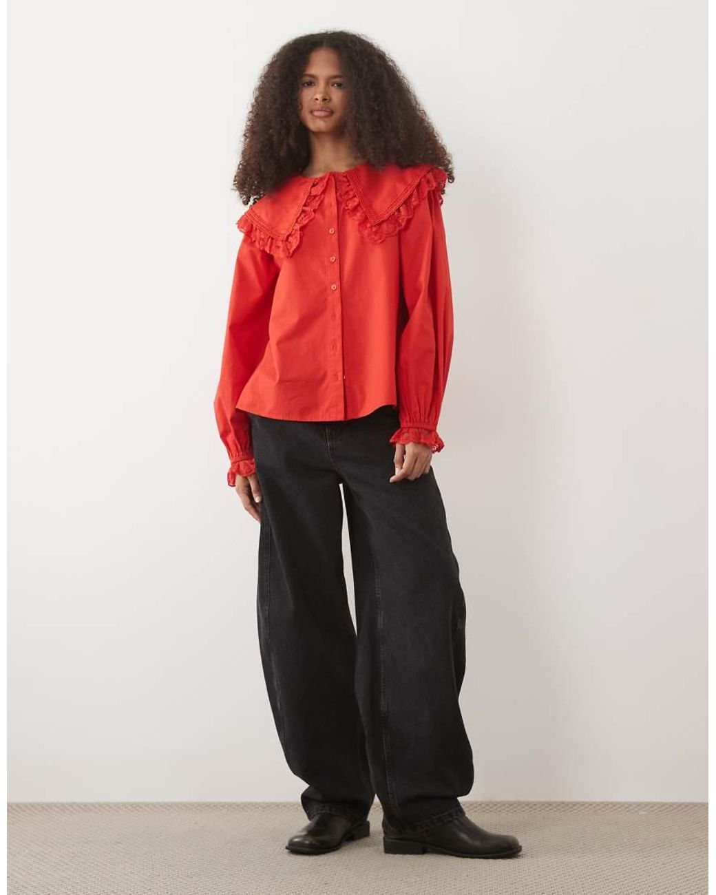 Miss Selfridge Red Lace Collar Blouse
