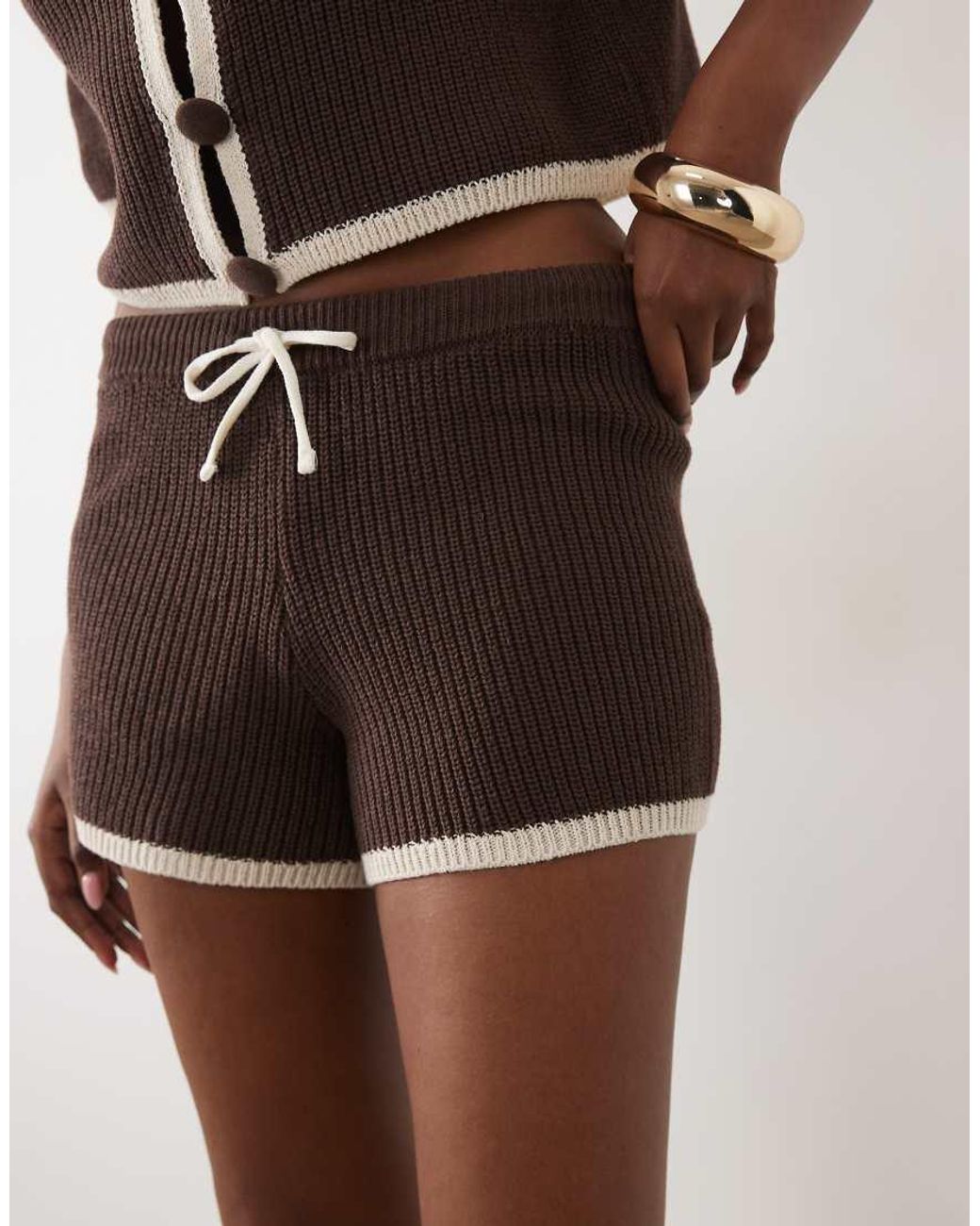 ASOS Brown Knitted Micro Runner Shorts Co-ord