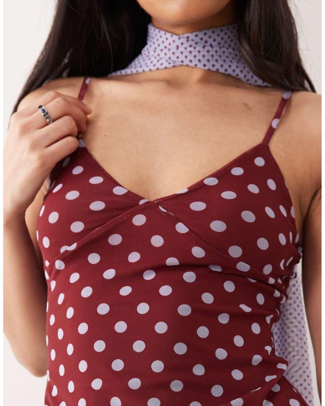 ASOS Red Printed Mesh Scarf Cami Top