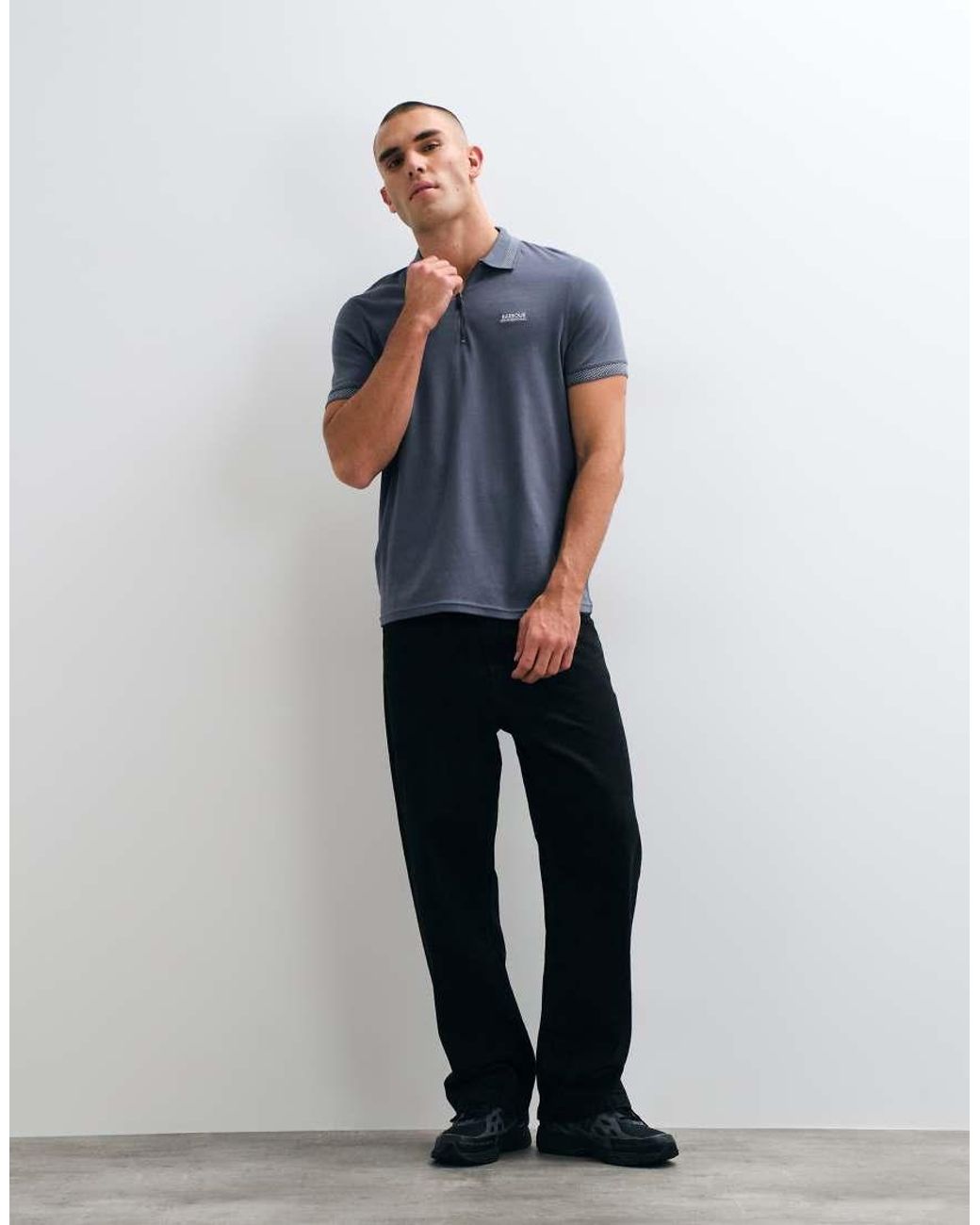 Barbour Blue Short Sleeve Half Zip Polo Shirt for men
