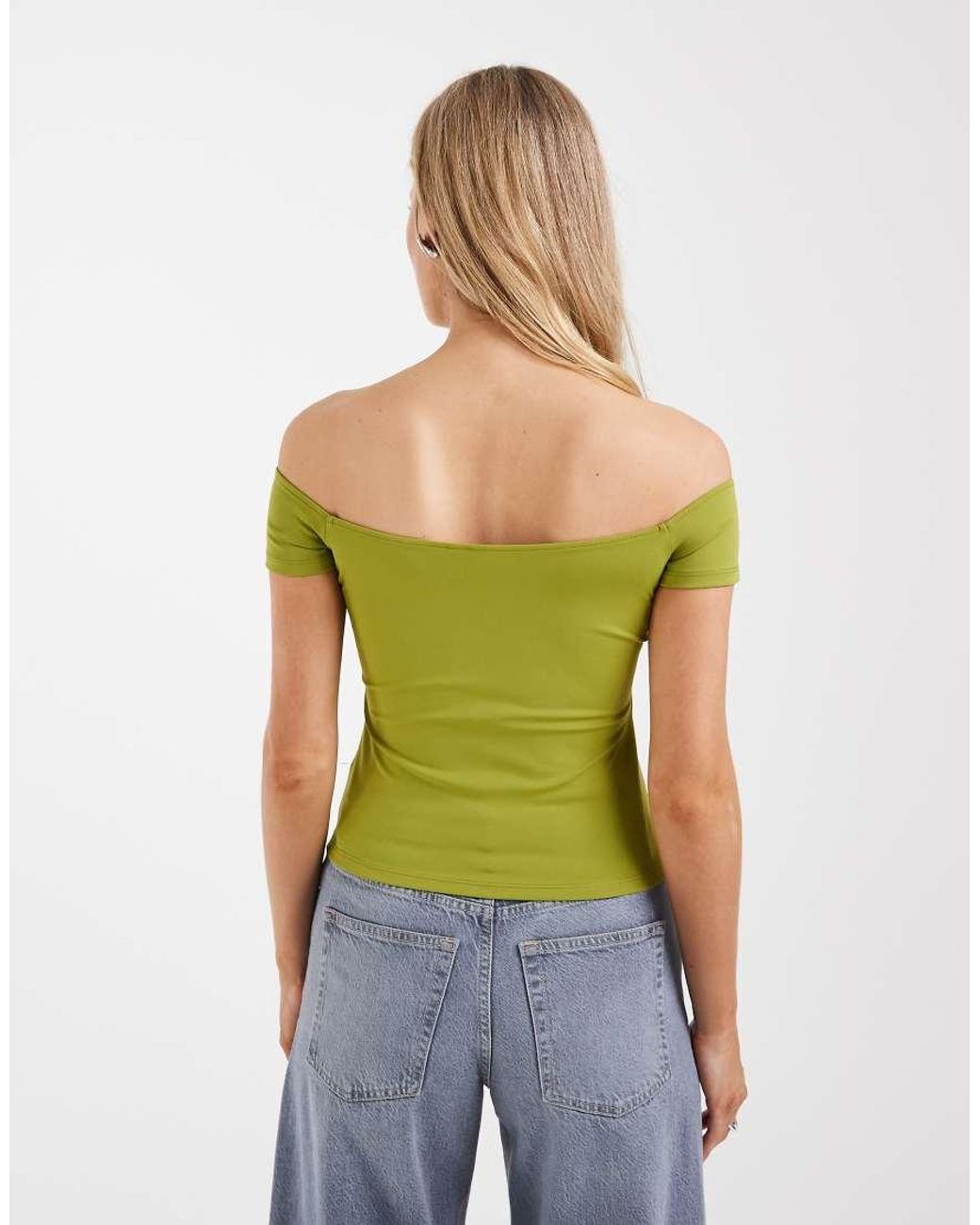 ASOS Green Sculpting Off The Shoulder Short Sleeve Top