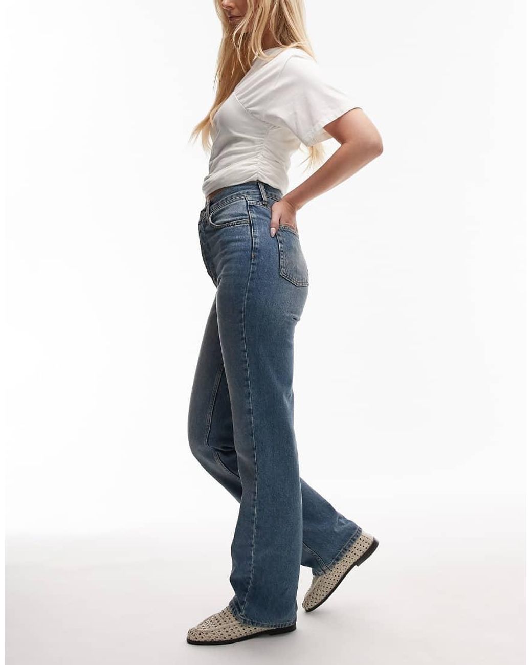 Topshop Hourglass Blue Kort High Rise Straight Jean