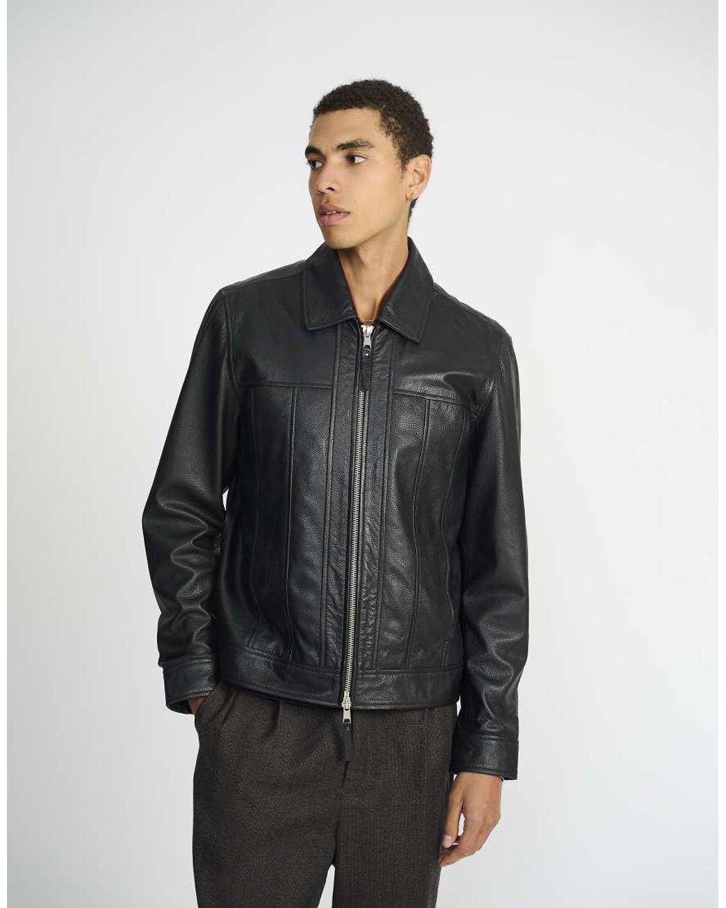 Bolongaro Trevor Black Real Leather Carter Jacket for men