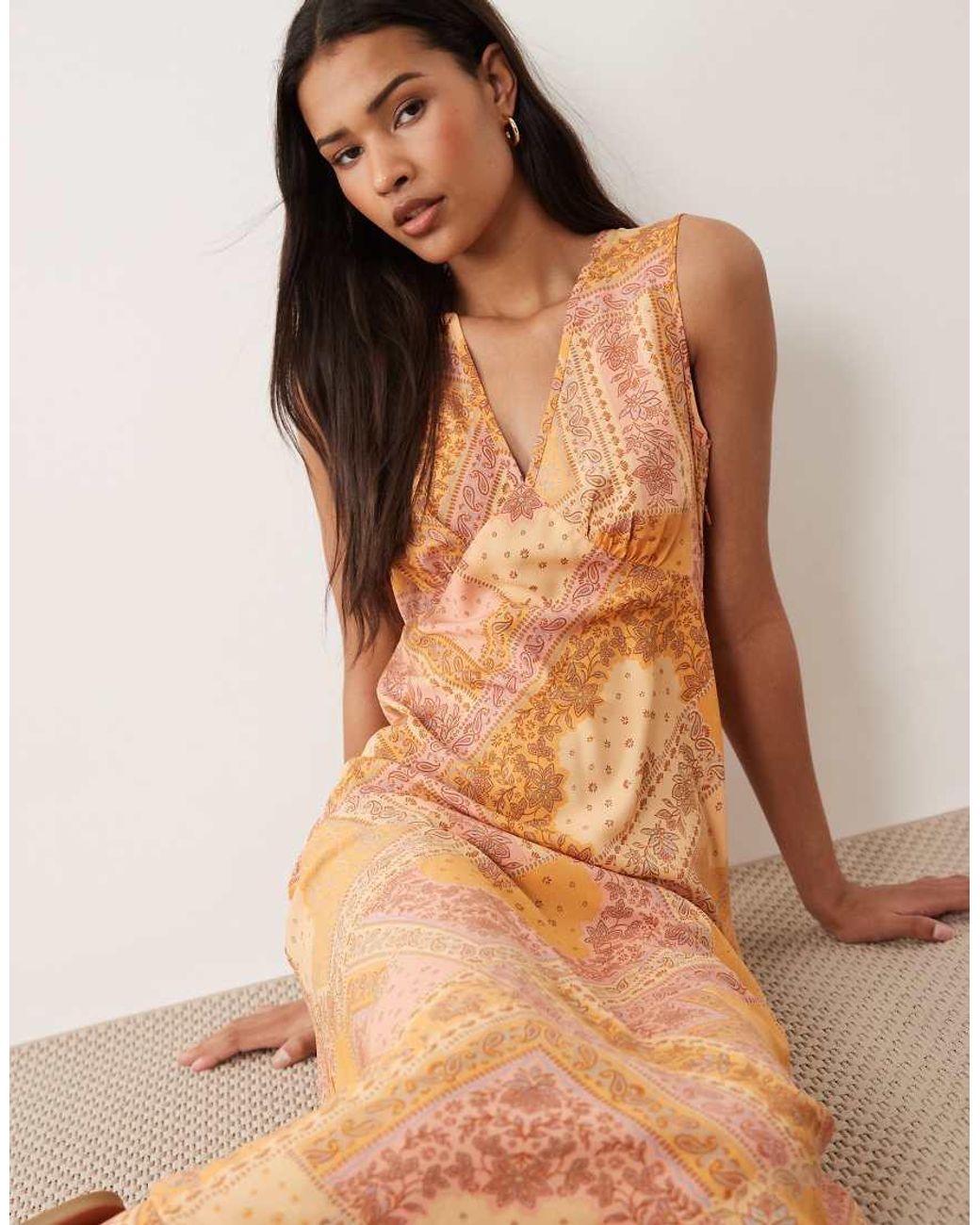 Wednesday's Girl Natural V-neck Midaxi Dress