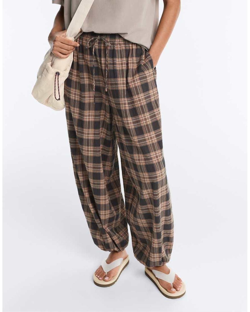 Oysho White Cotton Blend Balloon Trousers