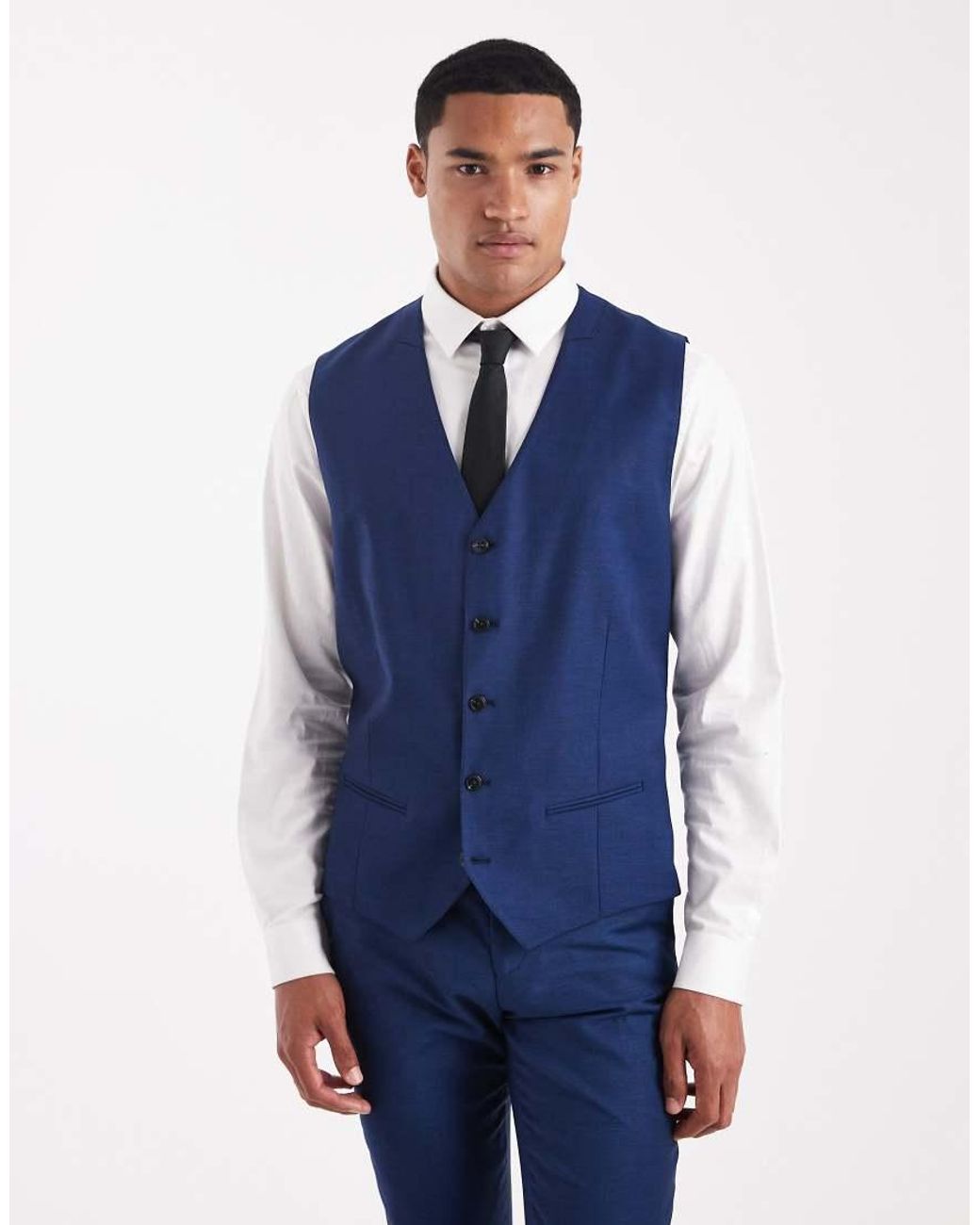 Jack & Jones Blue Slim Fit Wool Blend Waistcoat for men