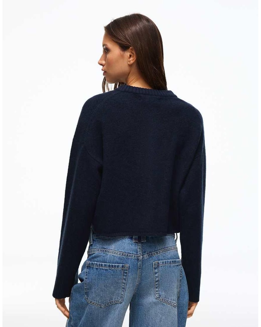 Bershka Blue Round Neck Button-up Knit Cardigan