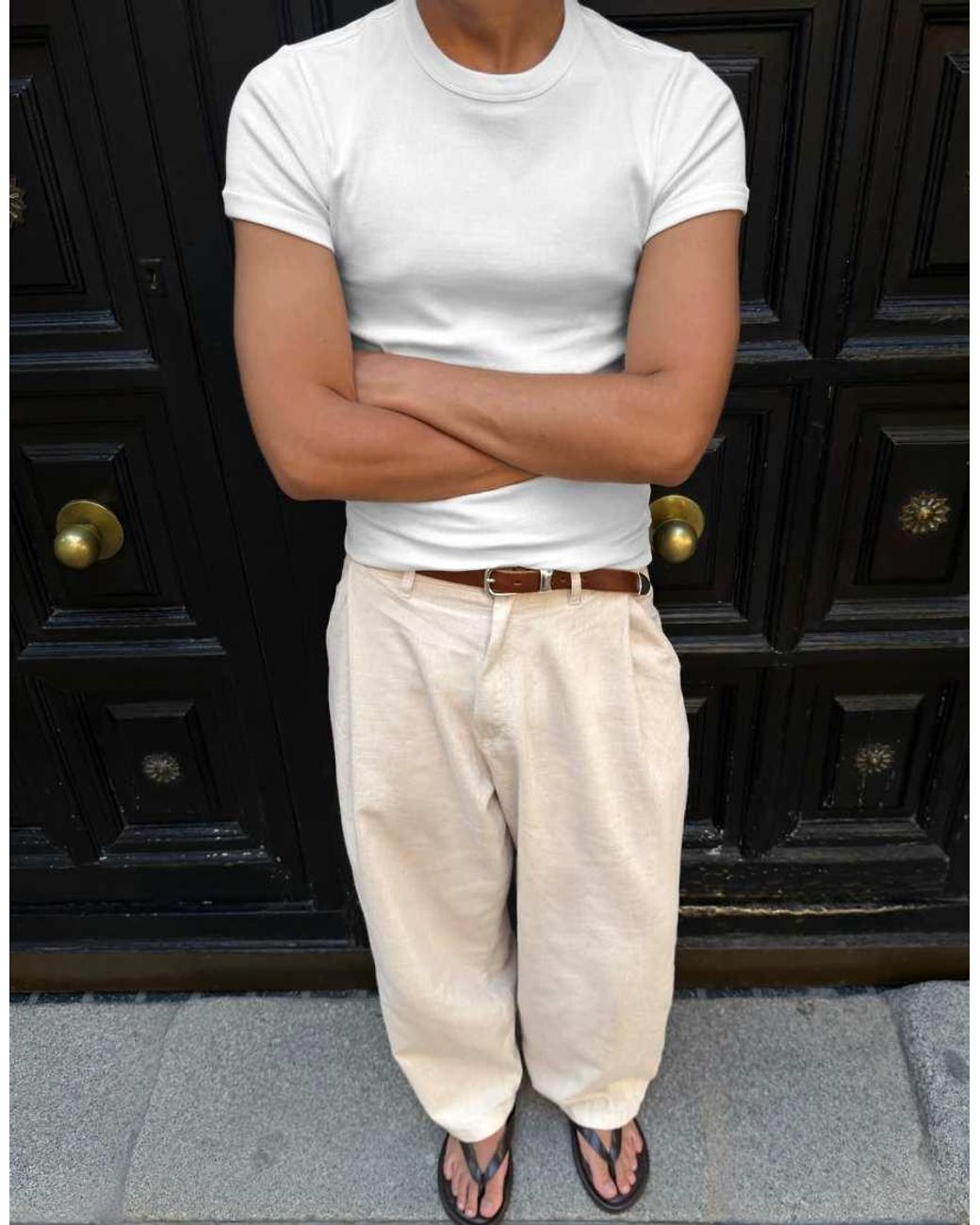 Bershka White Slim Fit Ribbed T-Shirt for men