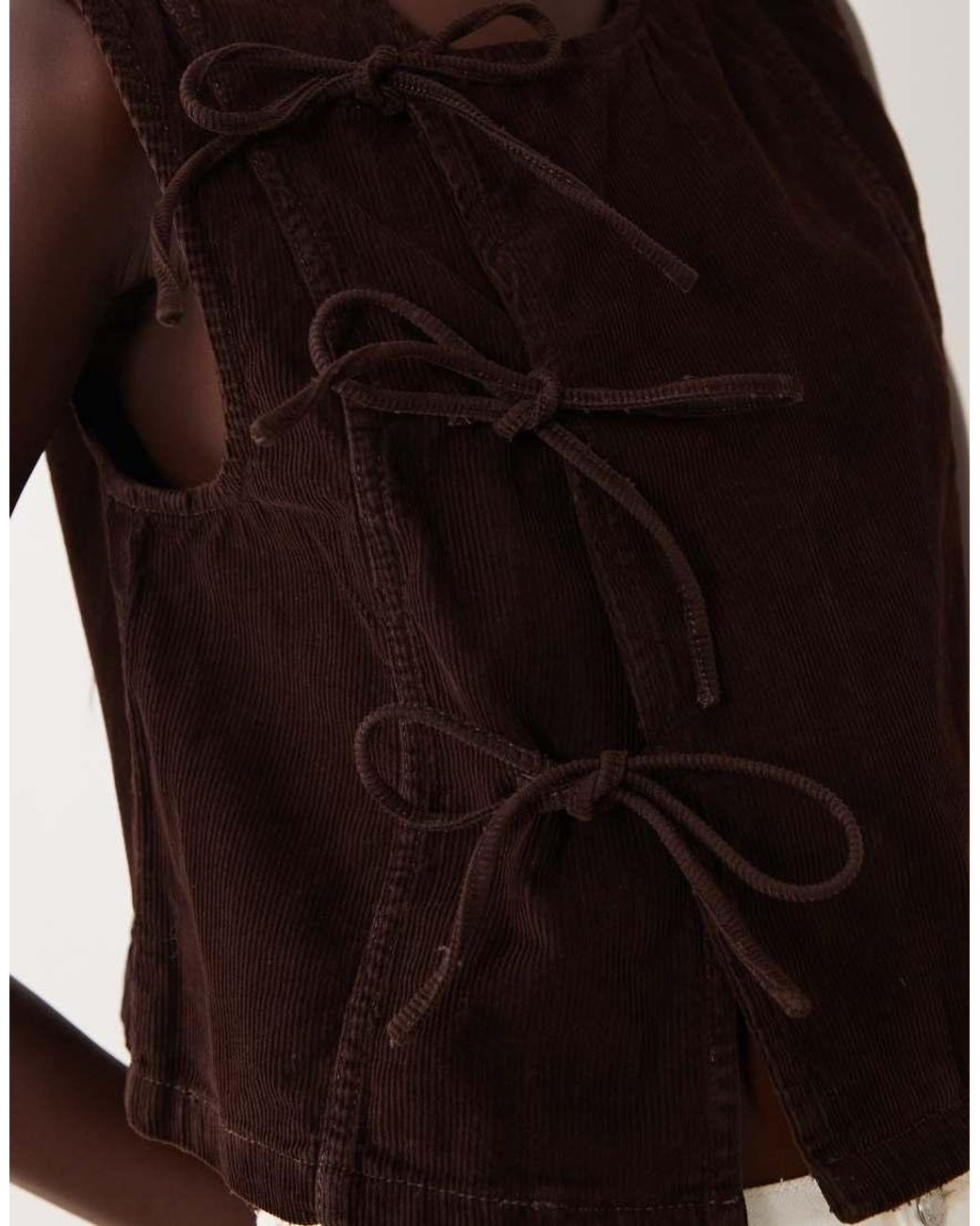 Pieces Brown Tie Detail Round Neck Cord Singlet