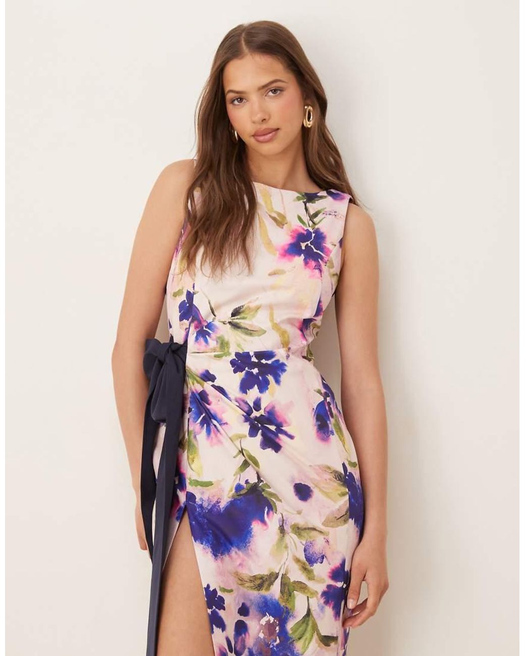 Hope & Ivy Pink Asymmetric Pencil Dress With Bow Detail