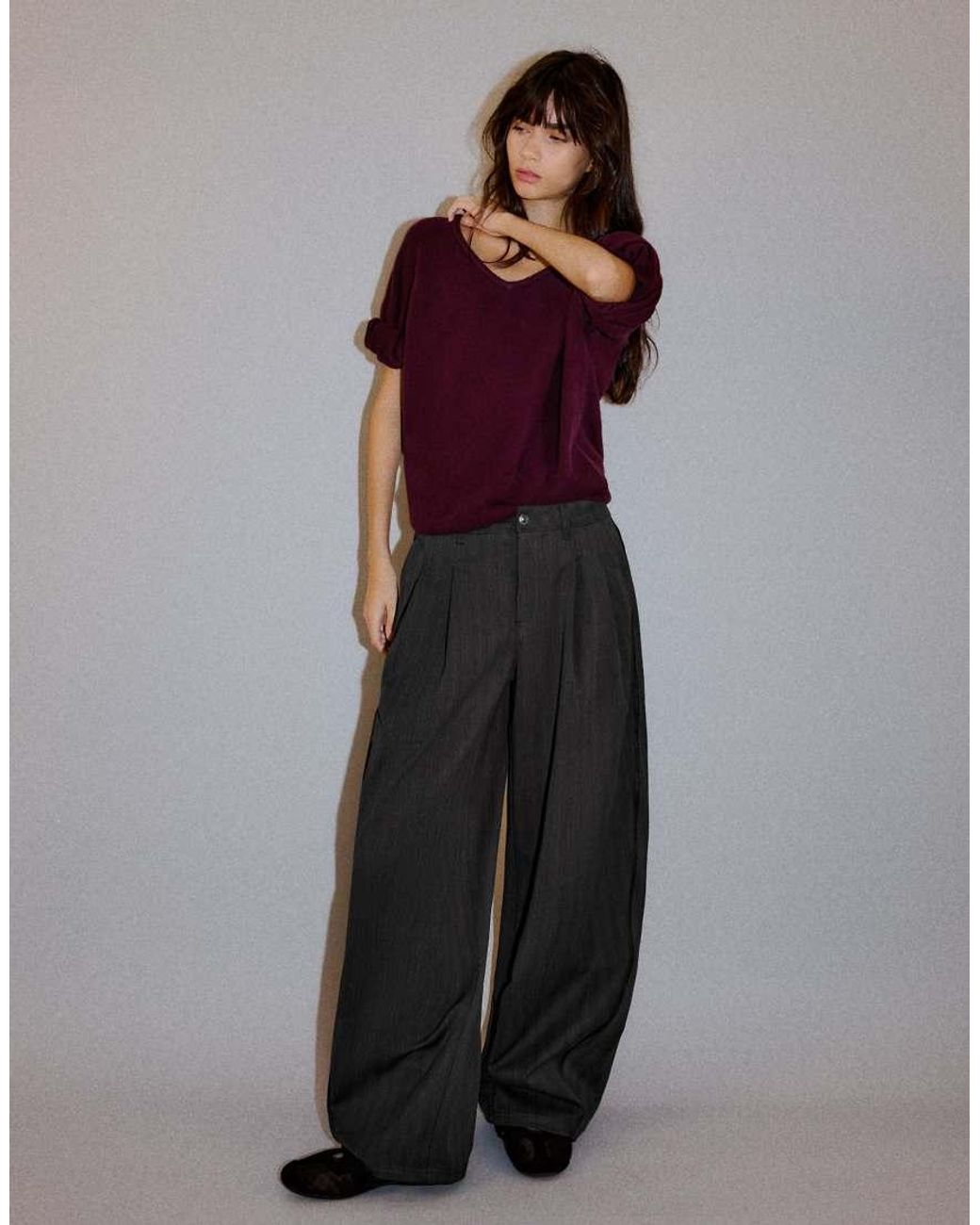 Bershka Red Oversize V-neck Jumper