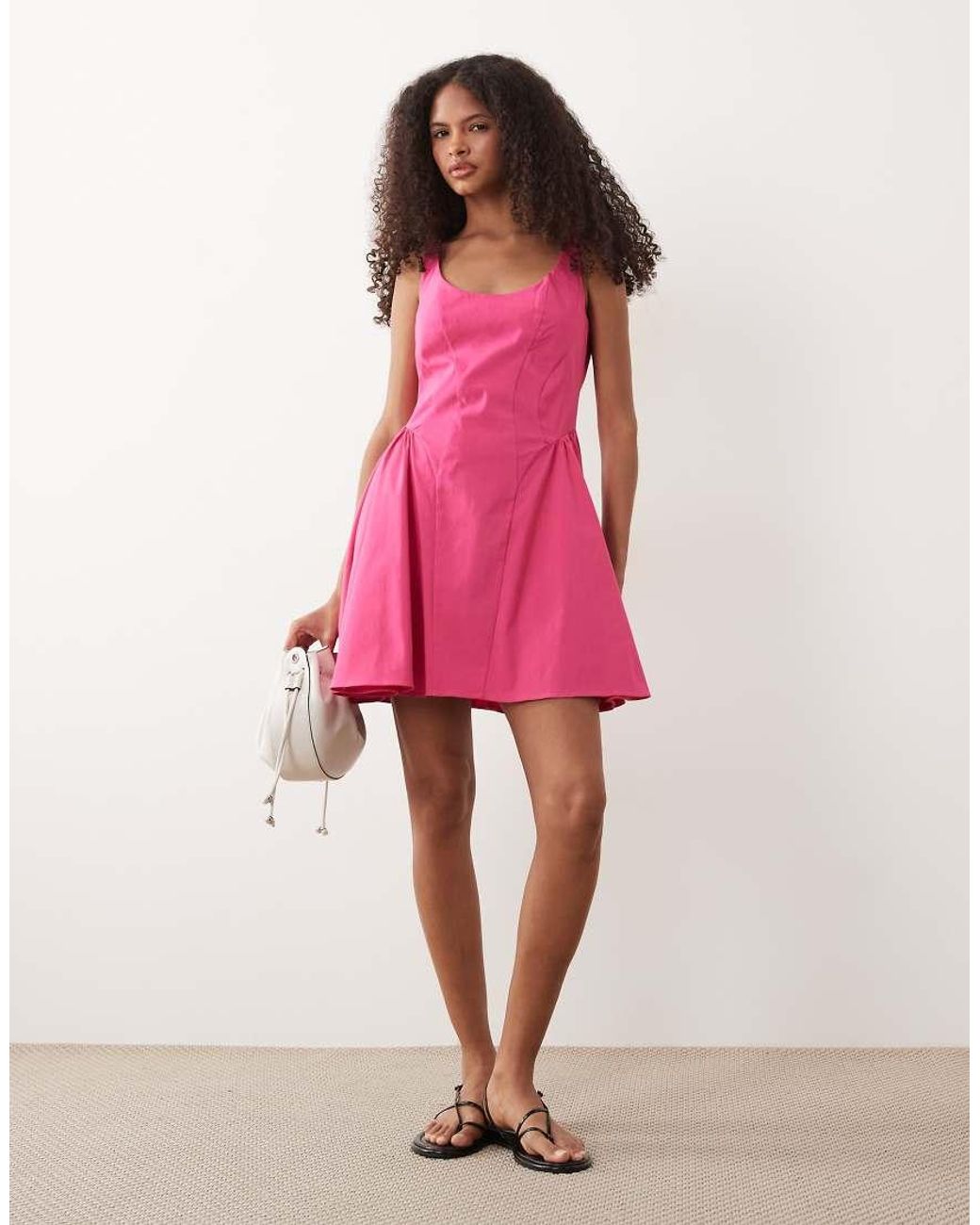 ASOS Pink Bengaline Scoop Neck Structured Flippy Mini Dress