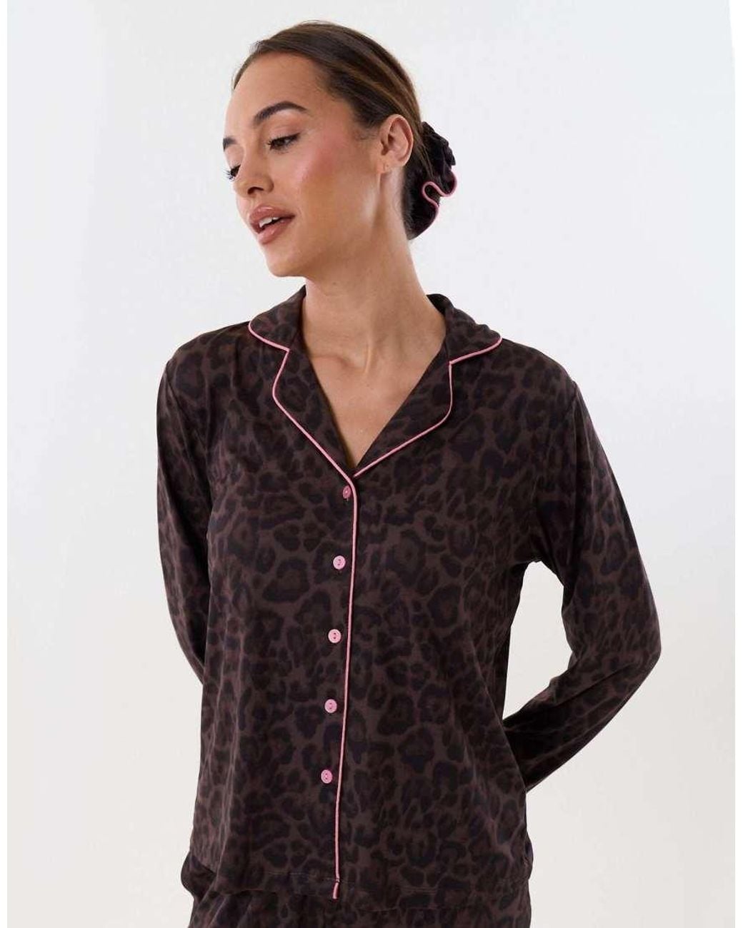 Threadbare Black Petite Contrast Piping Pyjama Set