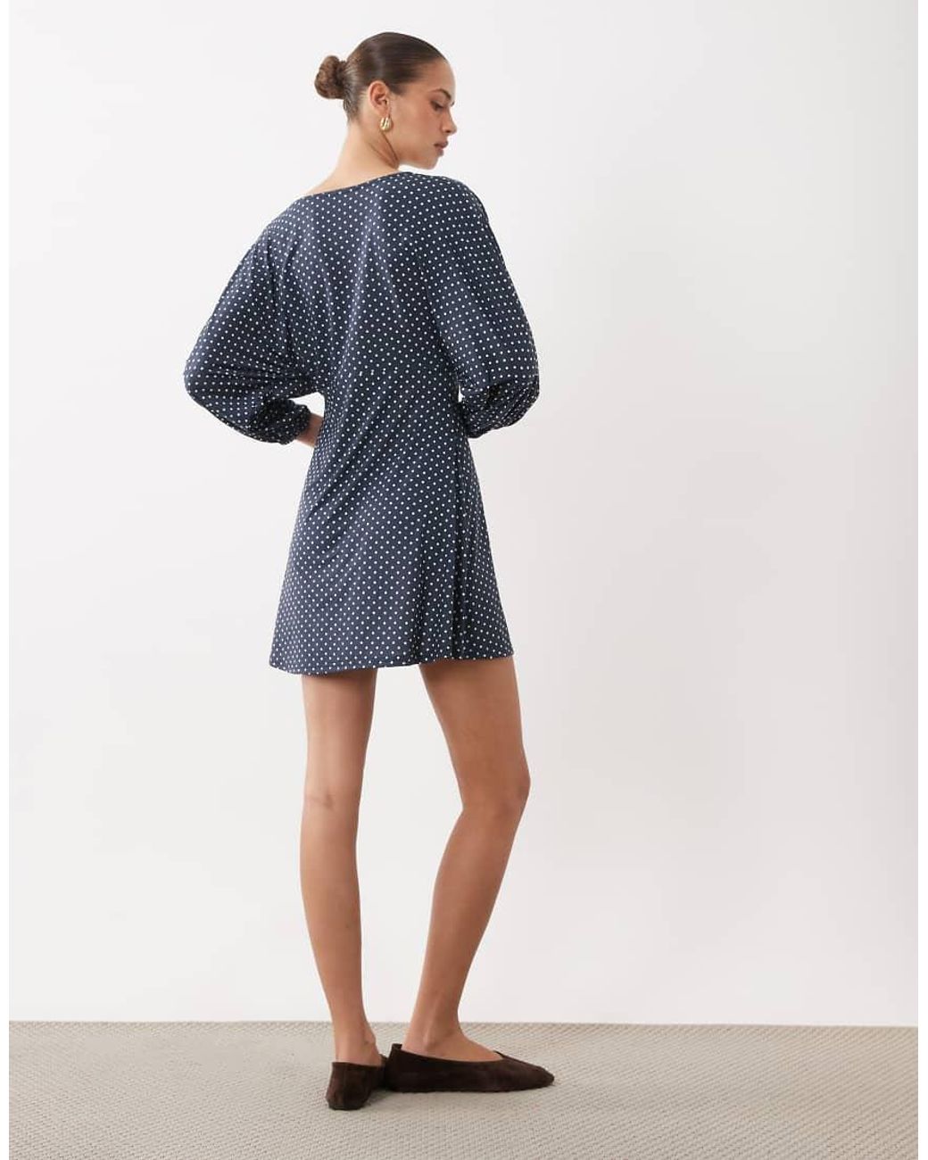 Miss Selfridge Blue V-Neck Balloon Sleeve Mini Dress