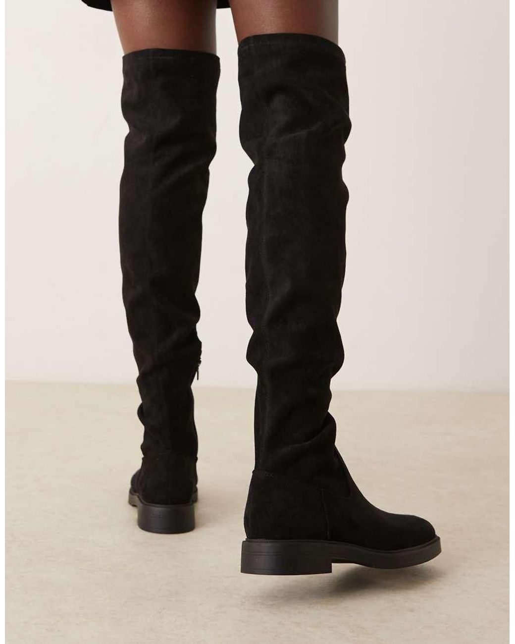 ASOS Black Wide Fit Kacey Smart Flat Over The Knee Boots