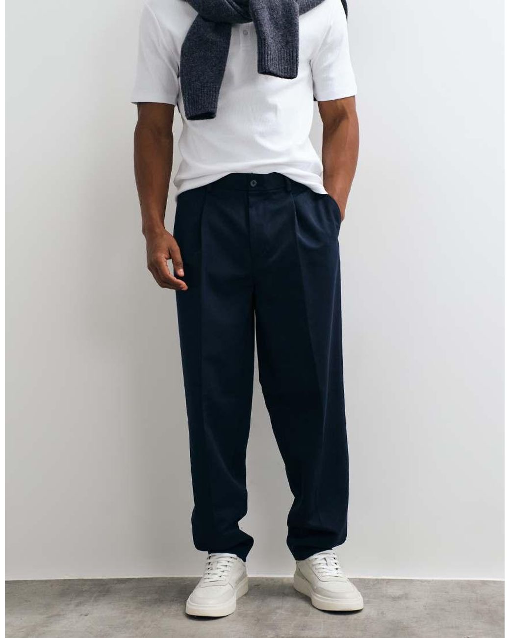 ASOS White Tailored Pleated Oversized Tapered Pants for men