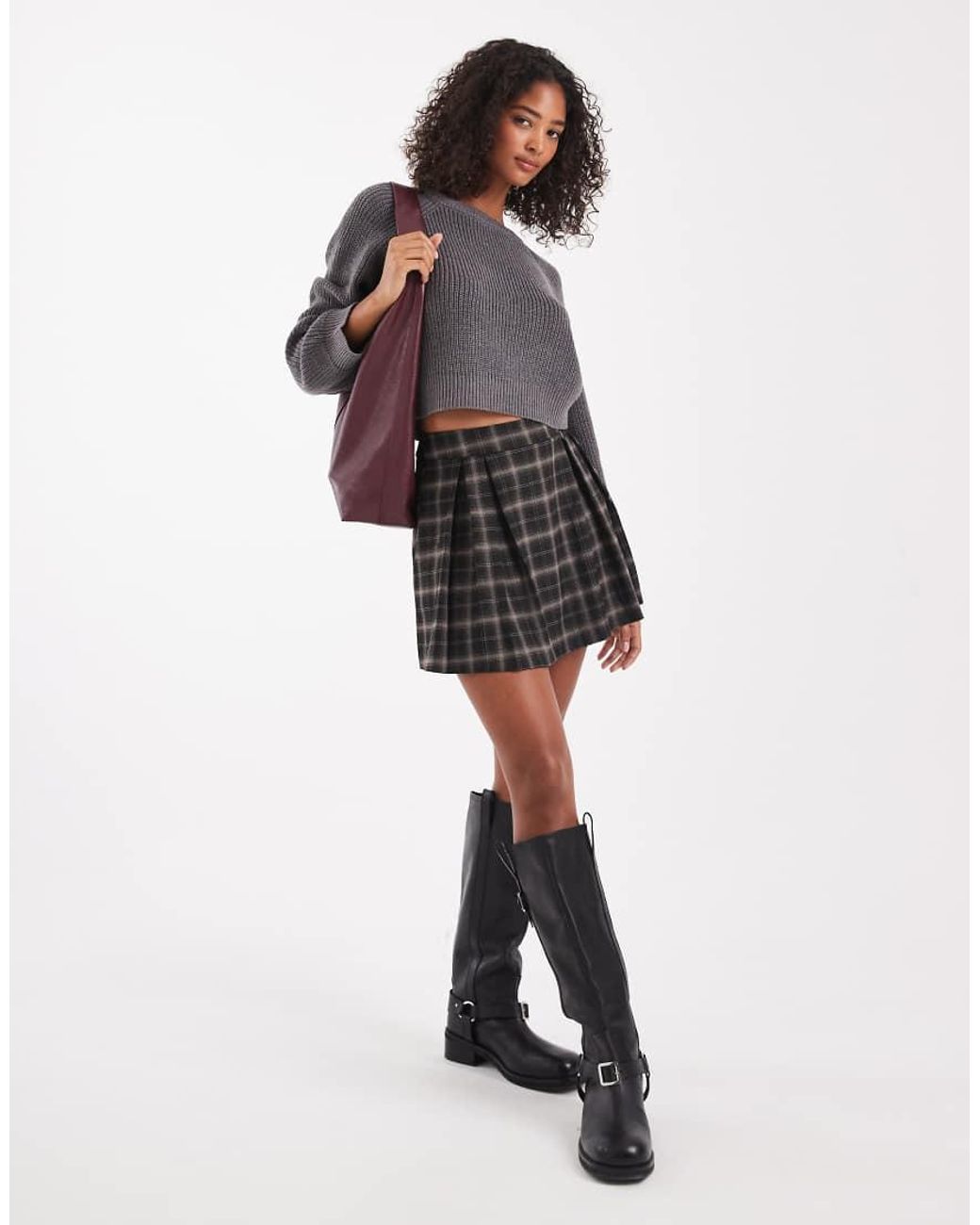 Brave Soul Gray Cropped Knit Crew Neck Sweater