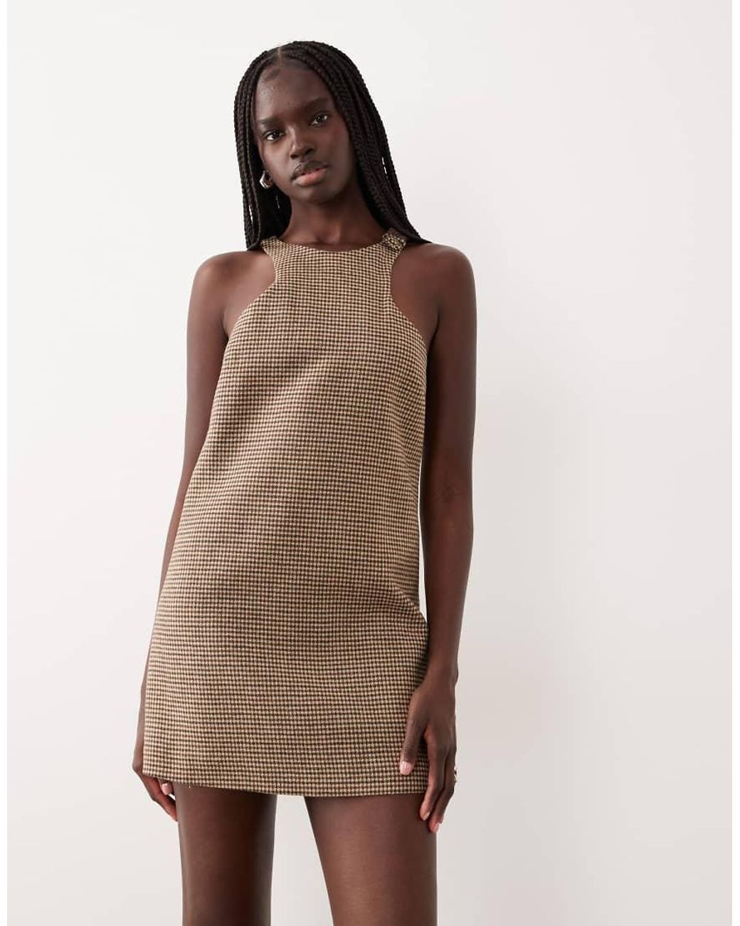Mango Brown Sleeveless Tailored Mini Dress