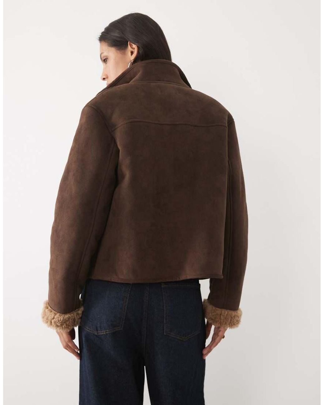 New Look Brown Bonded Faux Suede Borg Lined Coat