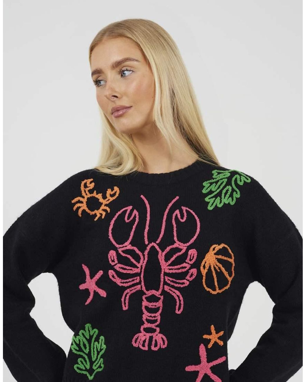Brave Soul Blue Sea Life Embroidered Jumper