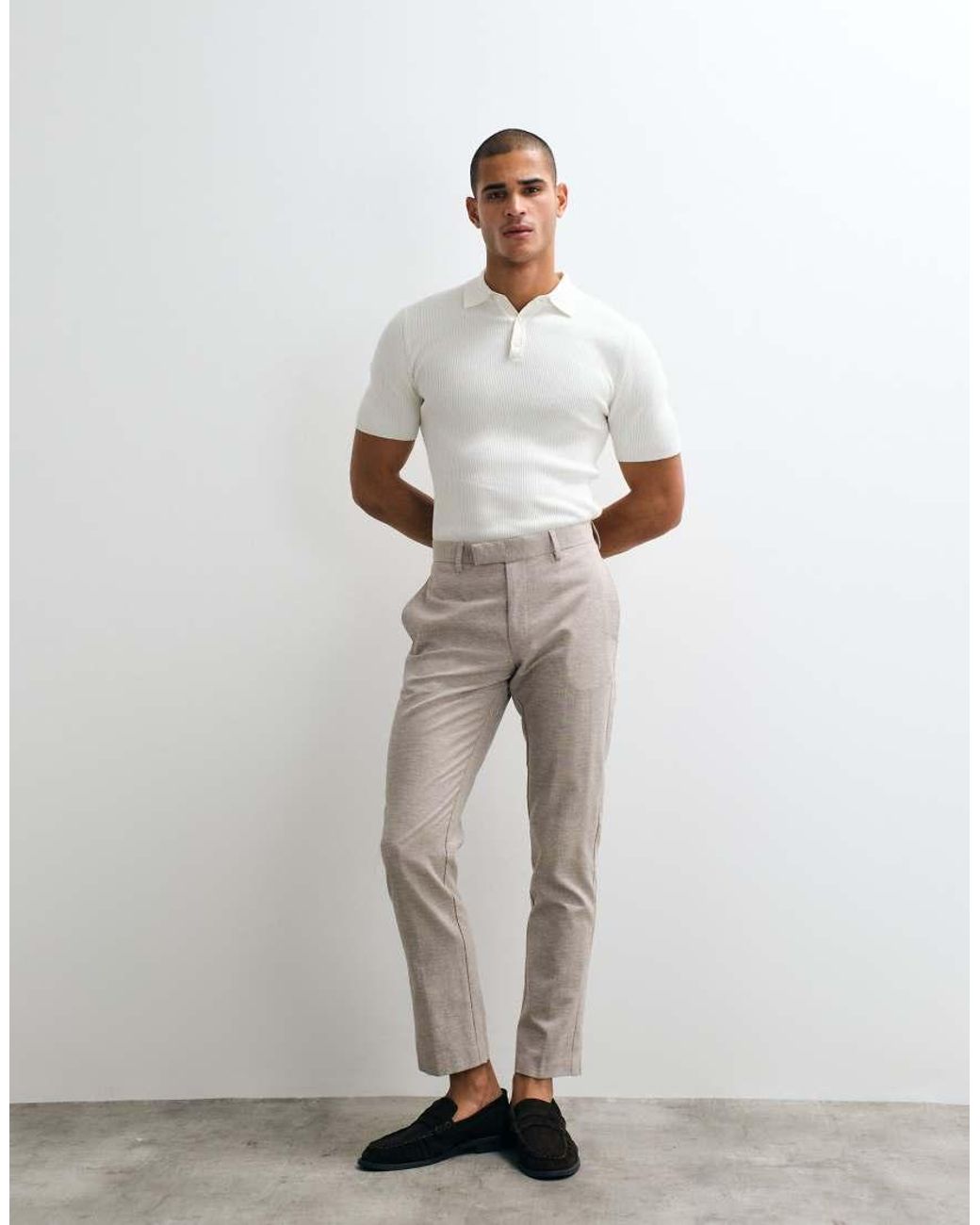 ASOS White Linen Rich Slim Tailored Trousers for men