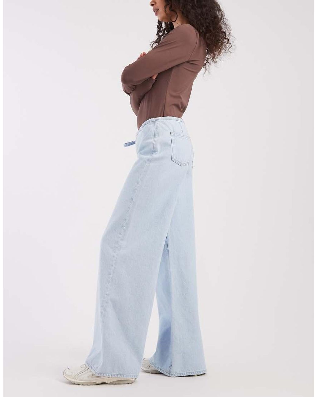 Mango Blue Teen 100% Cotton Wide Leg Jeans With Tie Waist