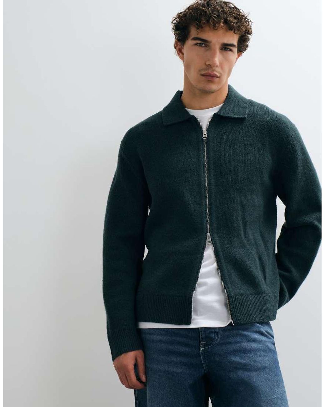 ARKET Blue Pure Wool Zip Through Cardigan With Polo Collar for men