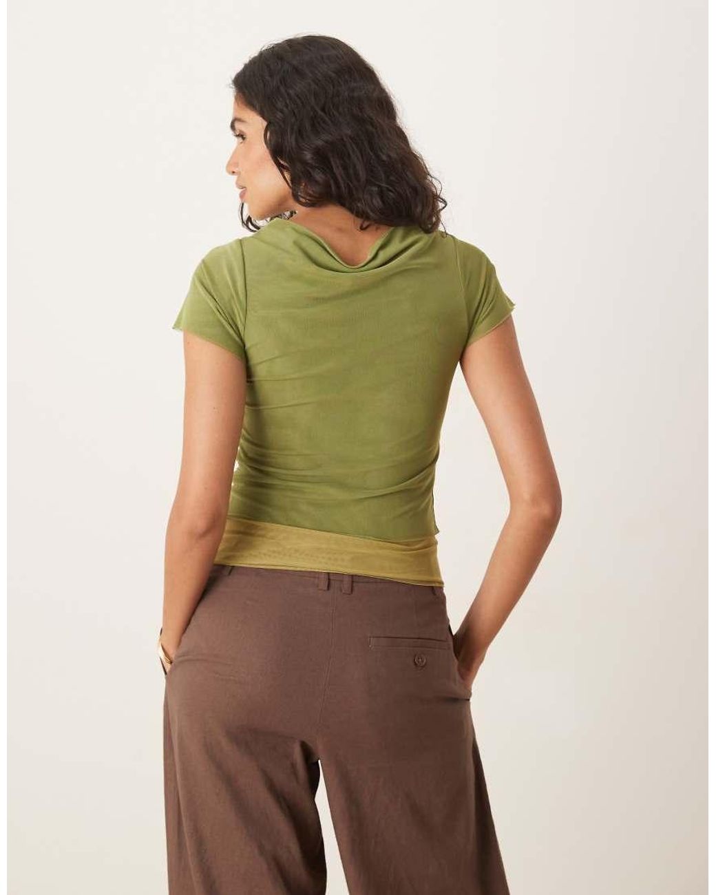 House Of Sunny Green Multi Layer Mesh Top