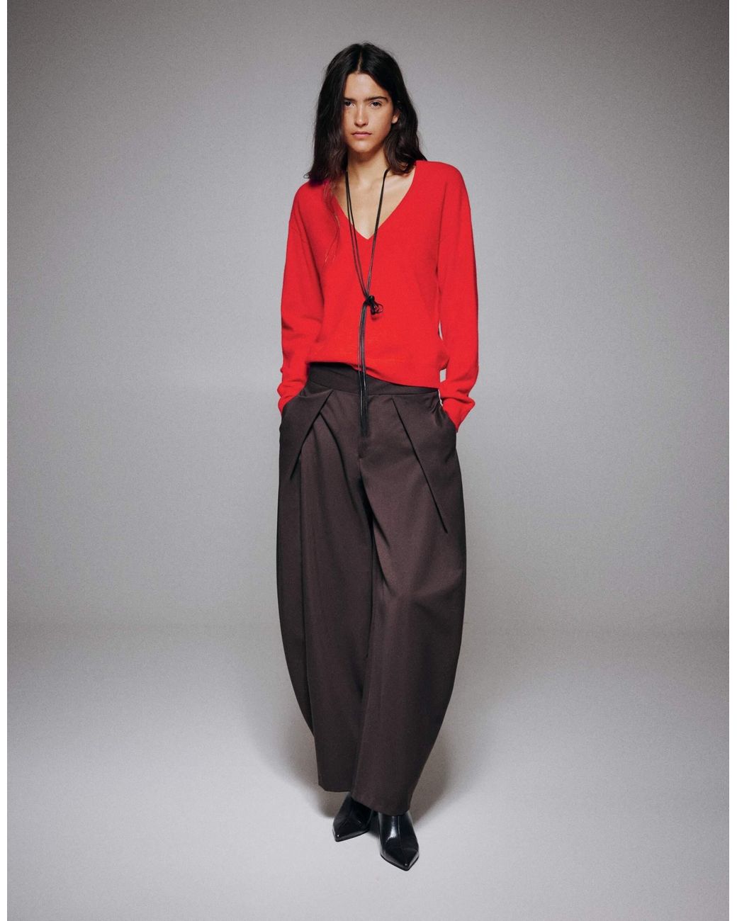 Pull&Bear Red Basic-pullover mit v-ausschnitt