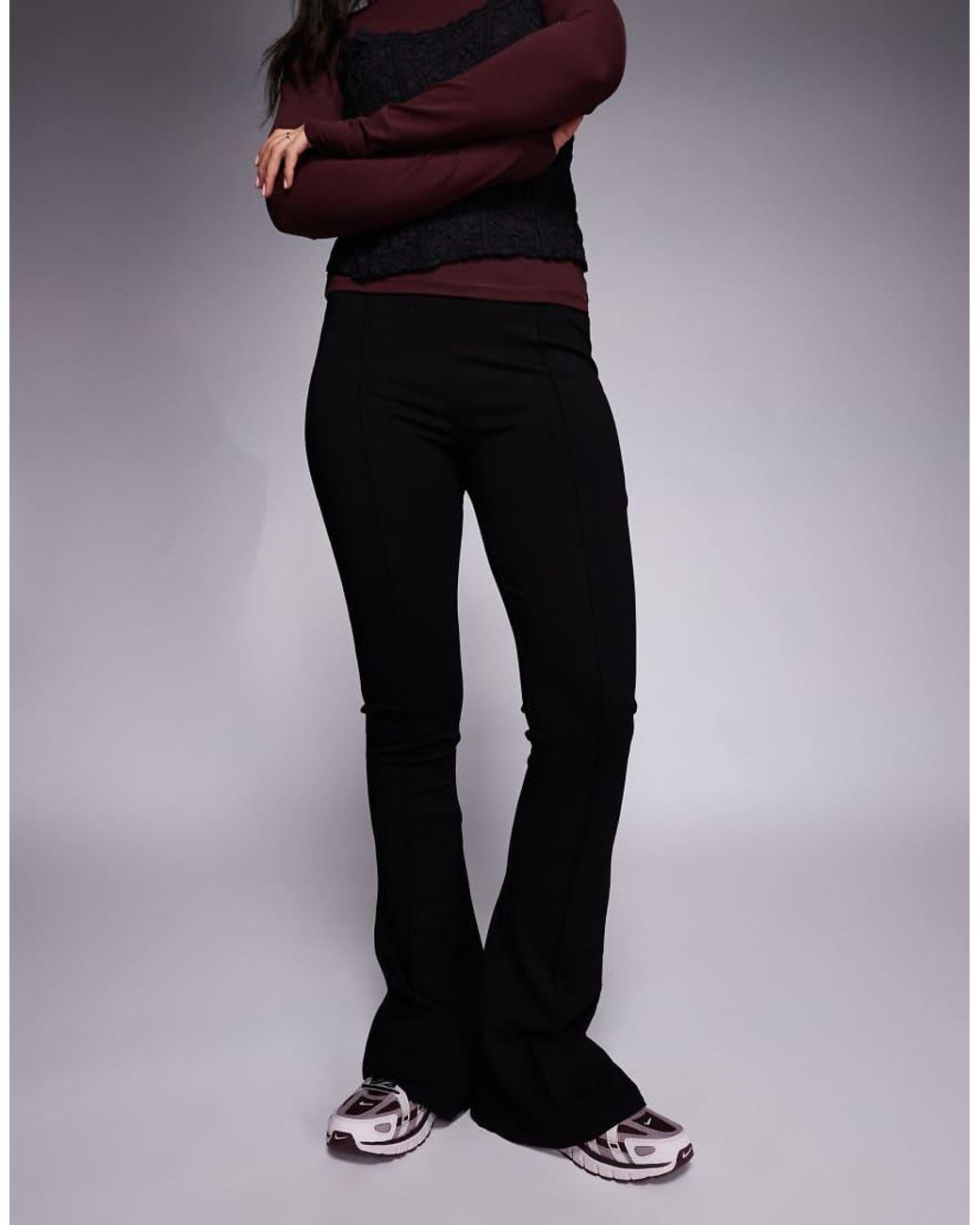 ASOS Black Ponte Flared Pants With Pintuck Detail