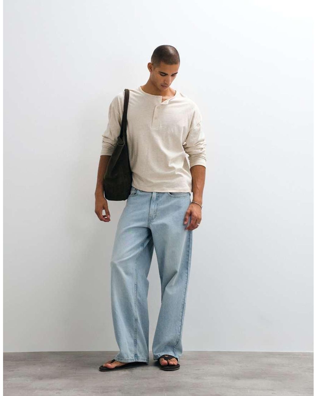 ASOS White Boxy Oversized T-shirt With Linen And Henley for men