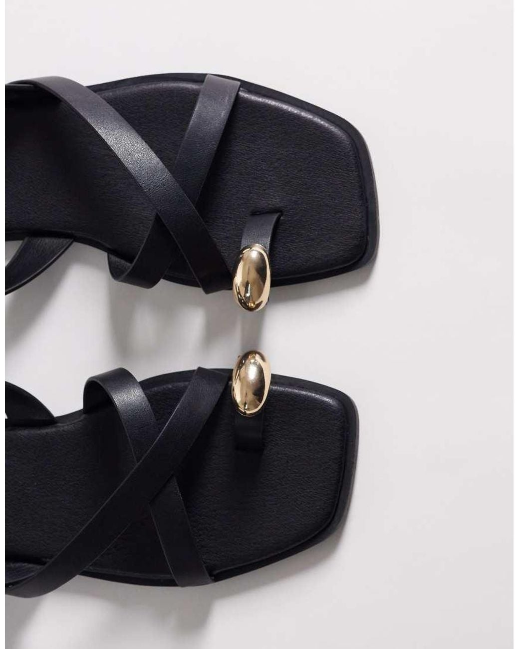 New Look White Multi Strap Gold Detail Toe Loop Sandals