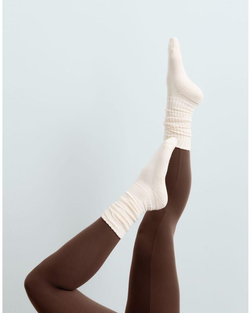 Oysho White Classic Ribbed Cotton Blend Socks For Yoga And Pilates