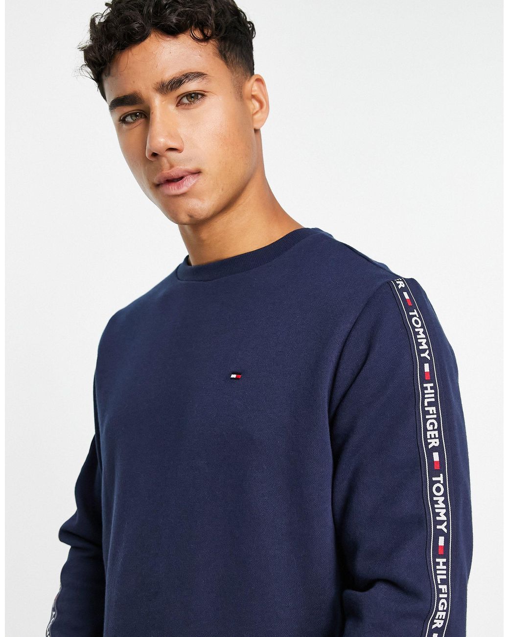 Tommy Hilfiger Cotton Authentic Lounge Sweatshirt With Side Logo Taping in  Grey (Blue) for Men | Lyst