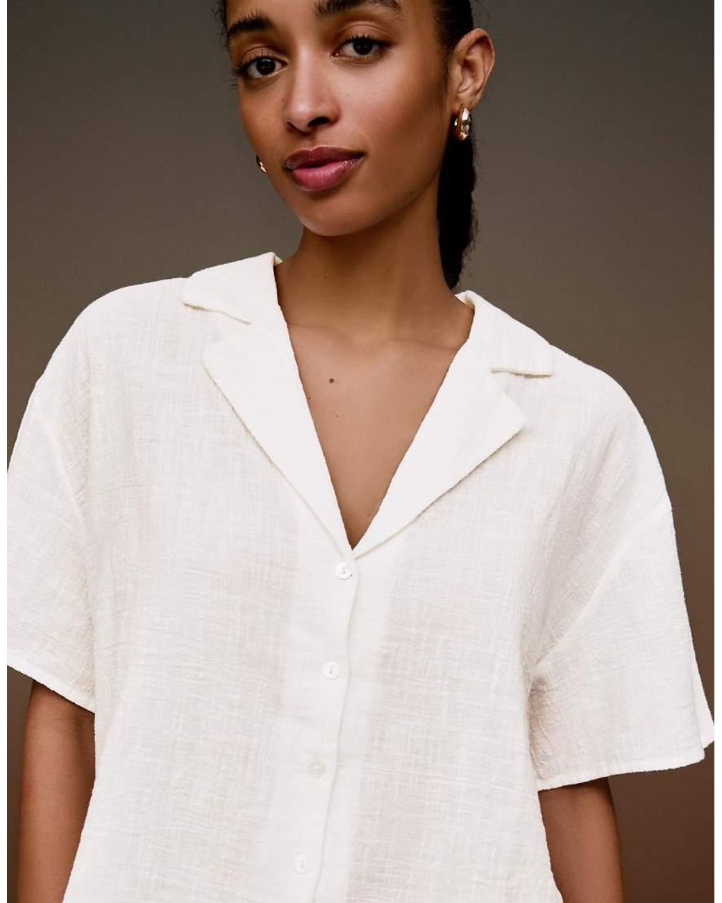 Bershka White Rustic Short Sleeve Shirt