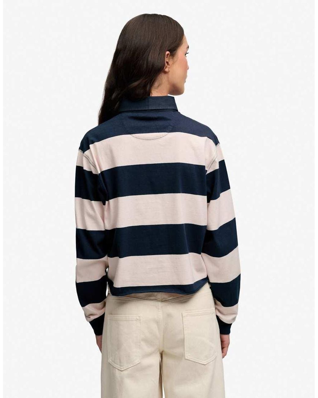 Superdry Blue Athletic Essential Cropped Stripe Rugby Top