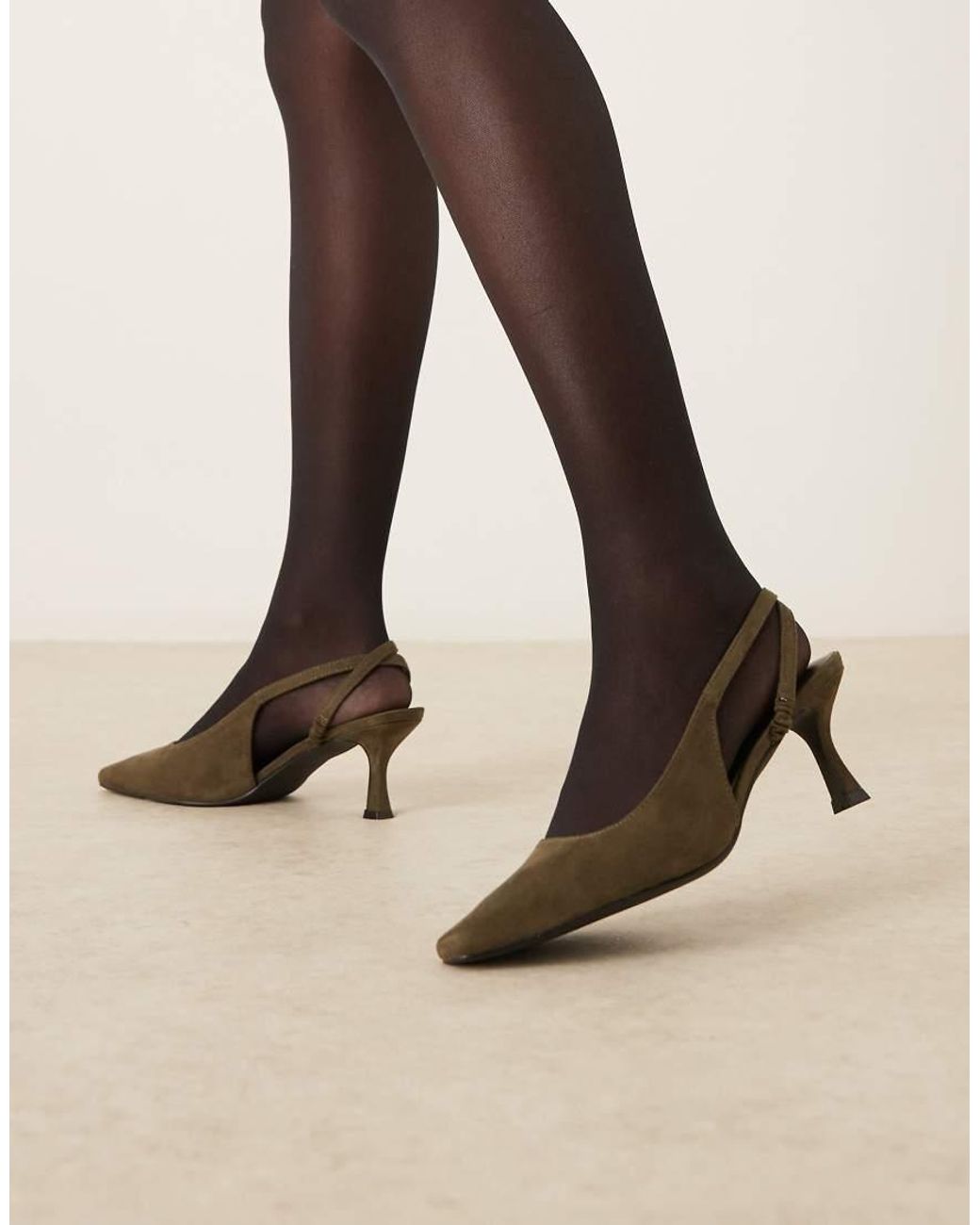 Glamorous Natural Slingback Kitten Heeled Shoes