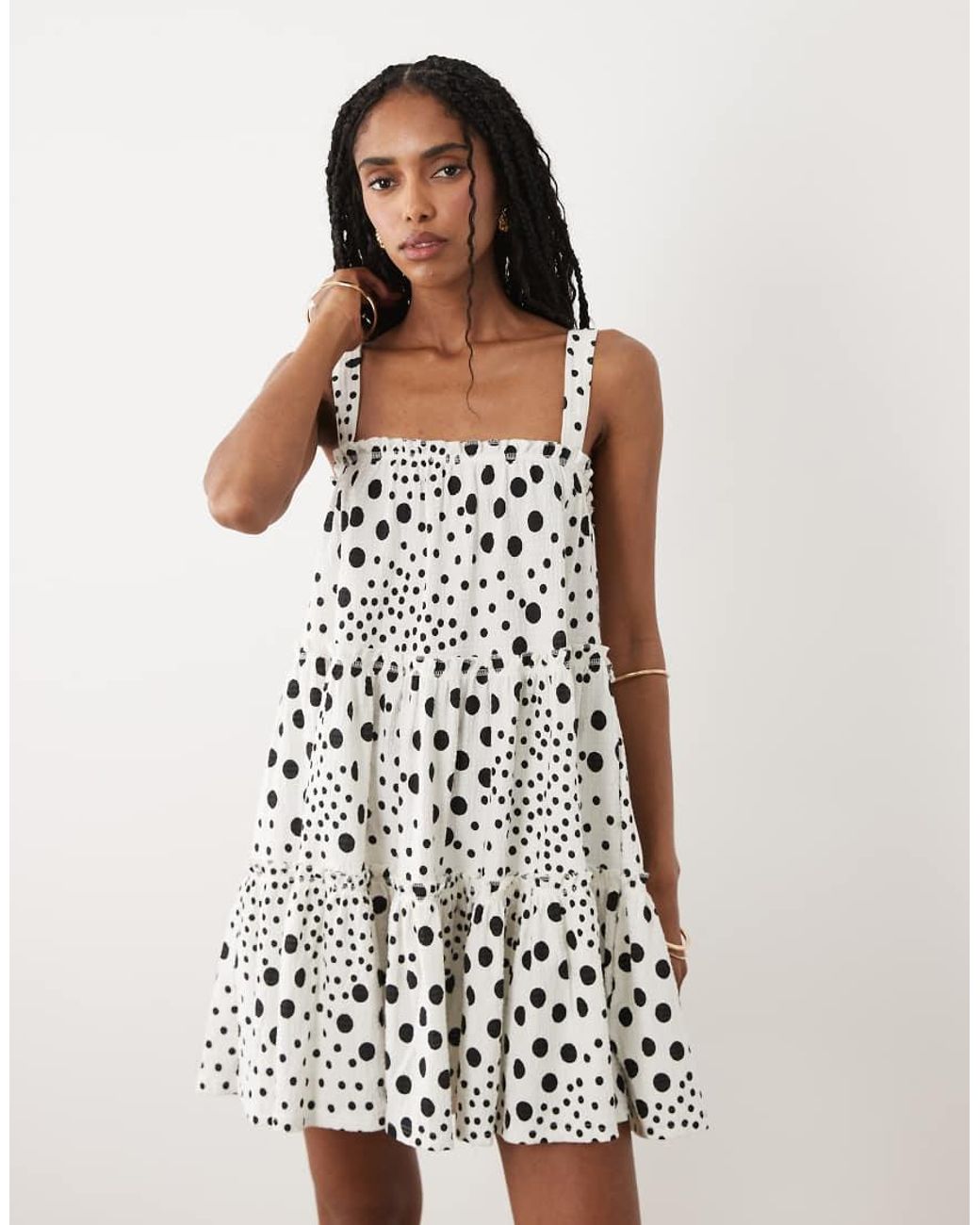 Miss Selfridge Natural Tie Shoulder Tiered Smock Mini Dress