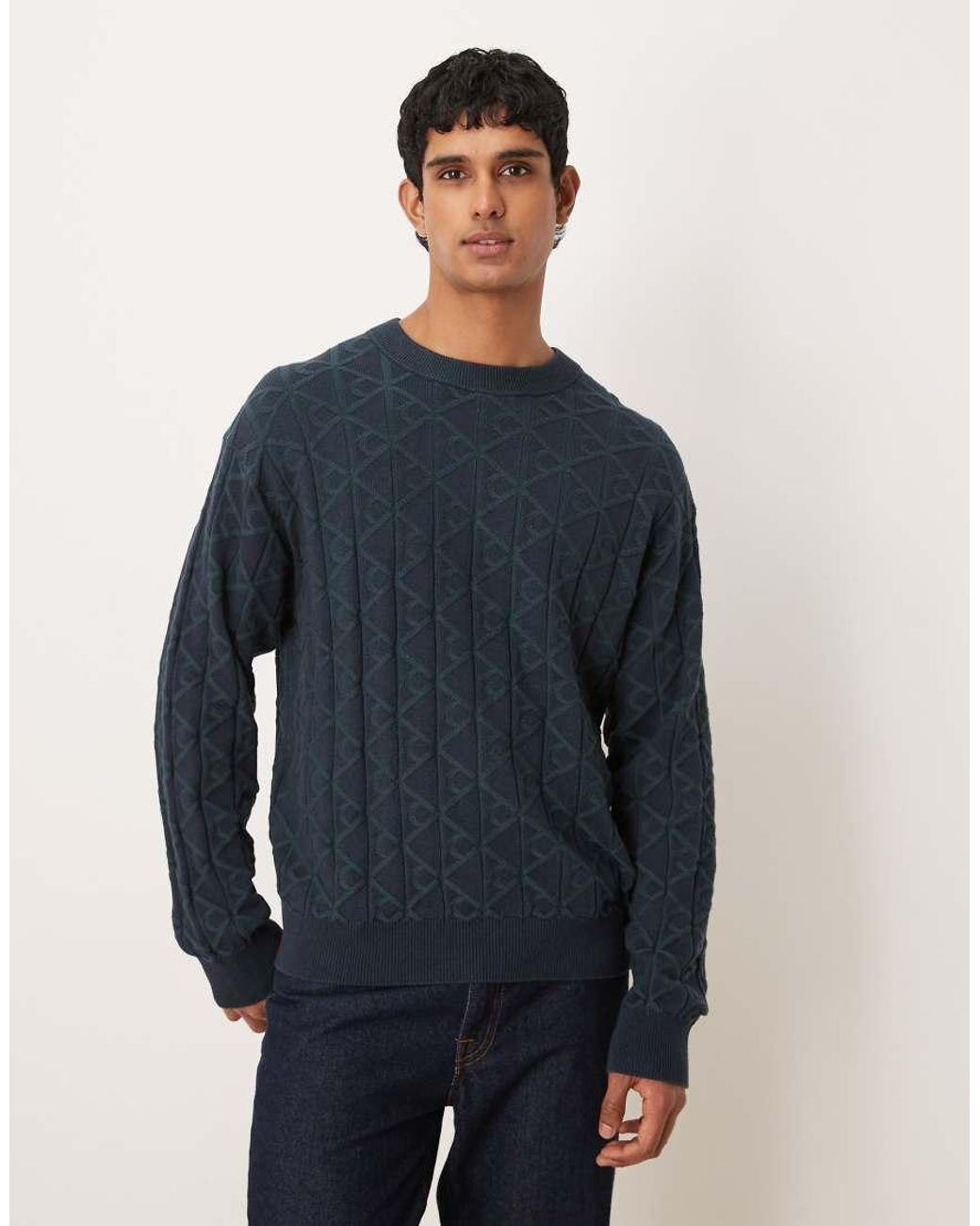 Calvin Klein Blue Monogram Crew Neck Jumper for men